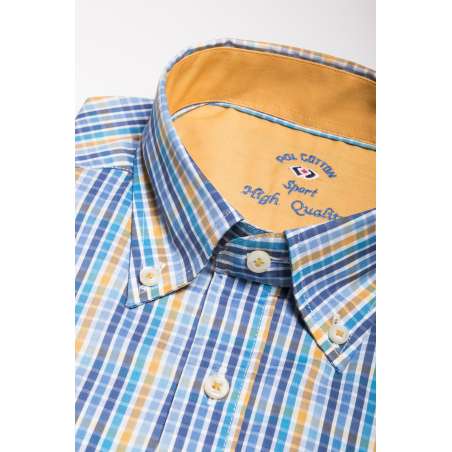 Camisas Hombre, Camisa Cuadros Tartán Azulón Perfil Amarillo