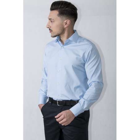 Camisa vestir puño y cuello clásico semientallada microdibujo azul