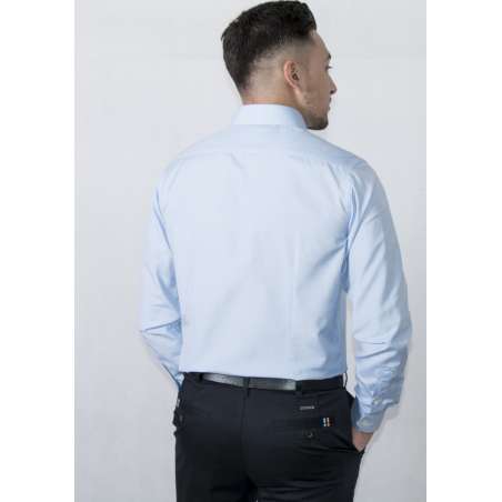 Camisa vestir puño y cuello clásico semientallada microdibujo azul