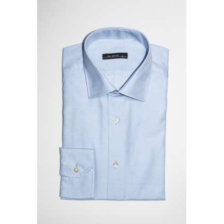 Camisa vestir puño y cuello clásico semientallada microdibujo azul