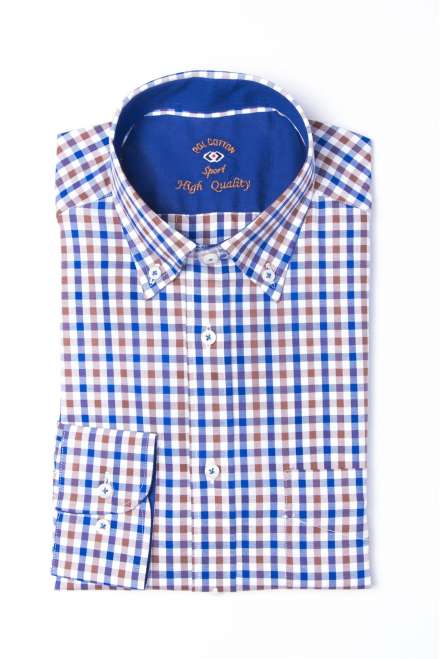 Camisa cuadro vichy azul/marrón