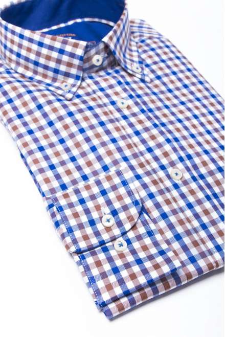 Camisa cuadro vichy azul/marrón