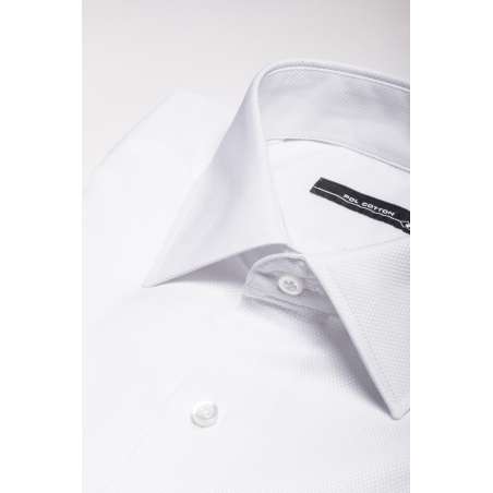 Camisa vestir cuello clásico puño doble blanco microdibujo