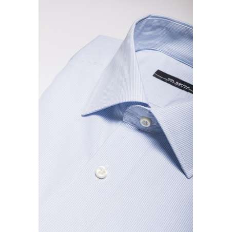 Camisa vestir cuello clásico puño doble azul micro cuadro
