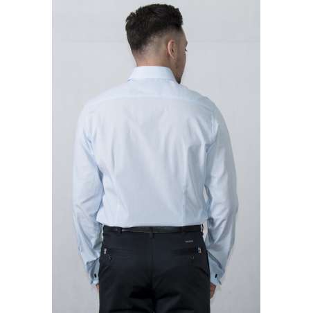 Camisa vestir cuello clásico puño doble azul micro cuadro