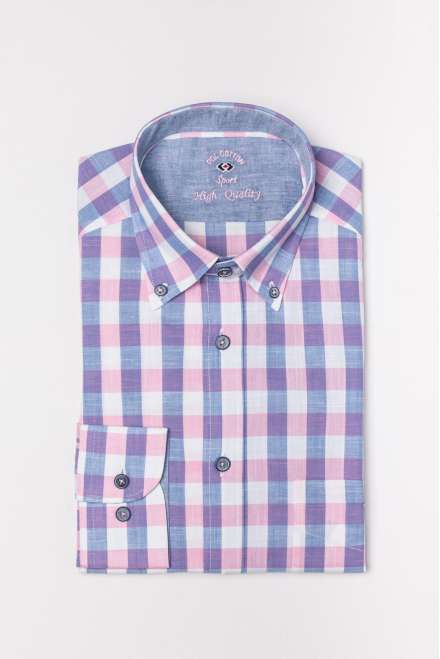 Camisa cuadro azul y rosa tipo hilo