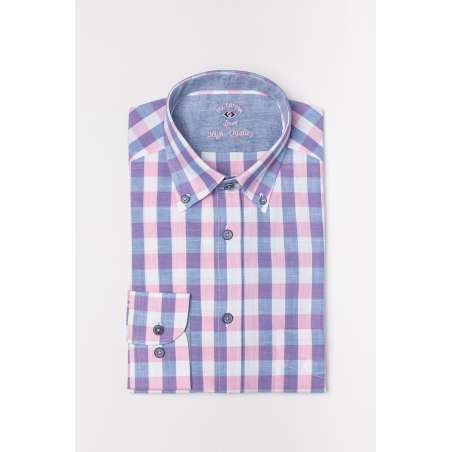 Camisa cuadro azul y rosa tipo hilo