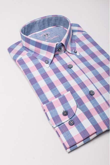 Camisa cuadro azul y rosa tipo hilo