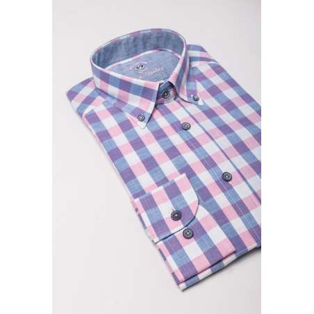 Camisa cuadro azul y rosa tipo hilo