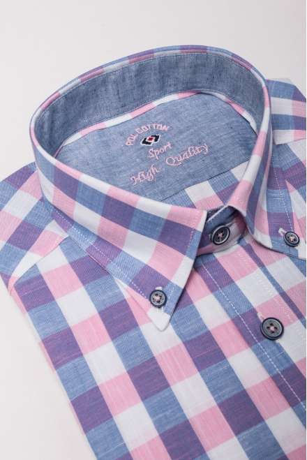 Camisa cuadro azul y rosa tipo hilo