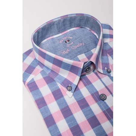 Camisa cuadro azul y rosa tipo hilo