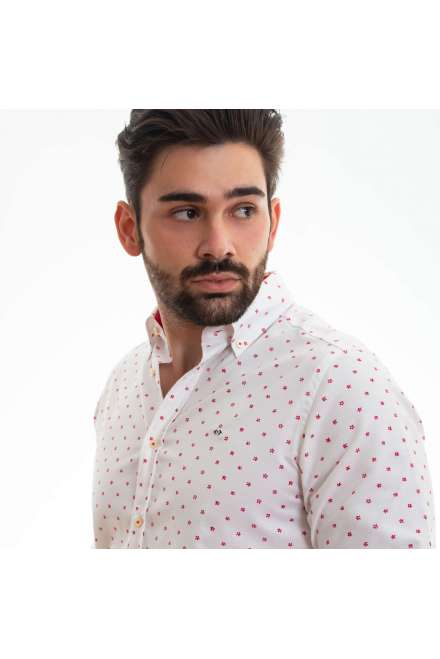 CAMISA OXFORD MICROFLORES ROJO