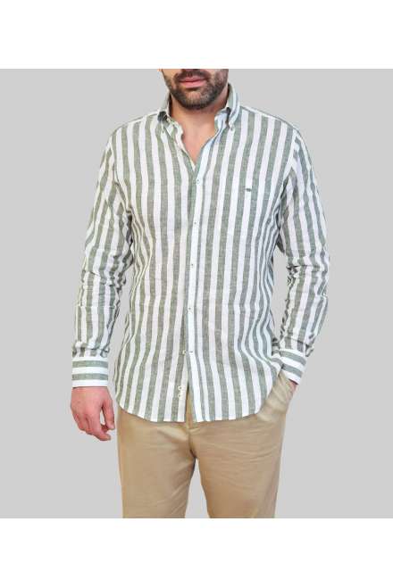 CAMISA RAYA CAKI Y BLANCO